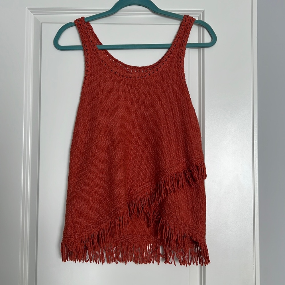 Rust-colored Anthropologie fringe tank